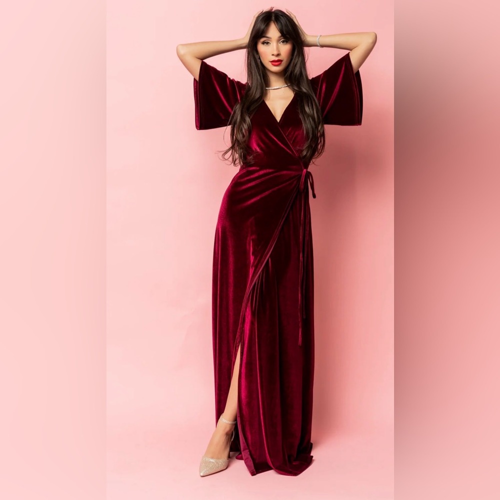 Baltic Born Meghan Velvet Wrap Maxi Dress in Mulberry XS